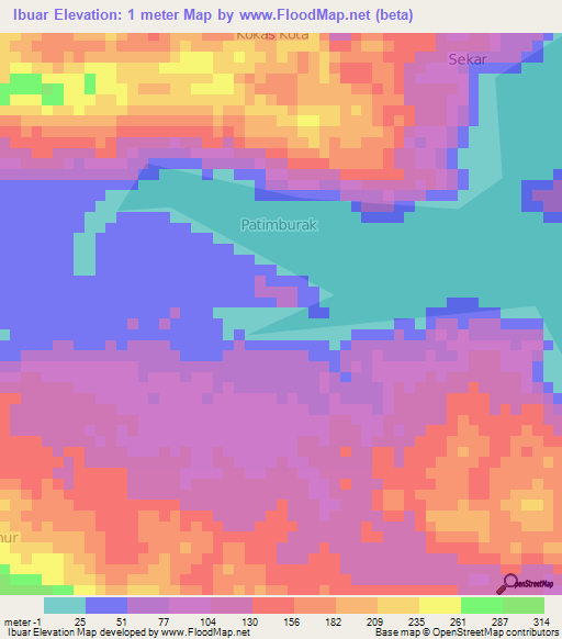 Ibuar,Indonesia Elevation Map