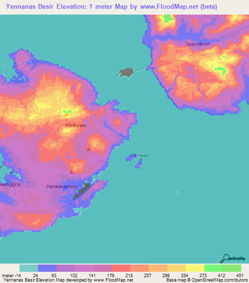 Yennanas Besir,Indonesia Elevation Map