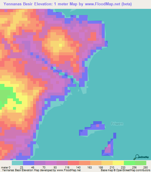 Yennanas Besir,Indonesia Elevation Map