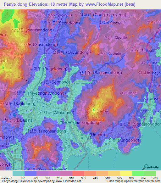 Panyo-dong,South Korea Elevation Map