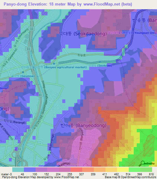 Panyo-dong,South Korea Elevation Map