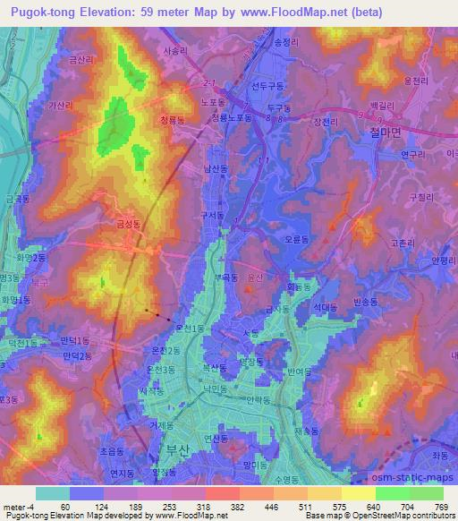 Pugok-tong,South Korea Elevation Map