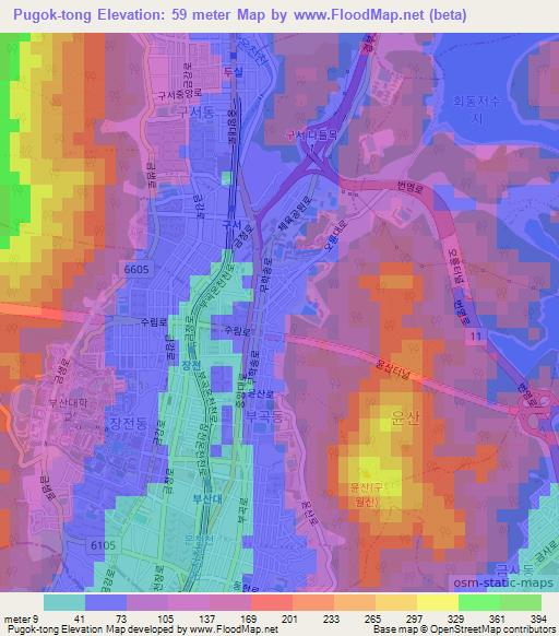 Pugok-tong,South Korea Elevation Map