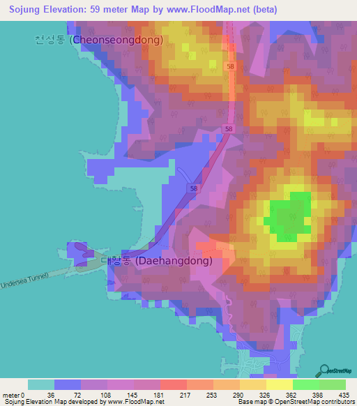 Sojung,South Korea Elevation Map