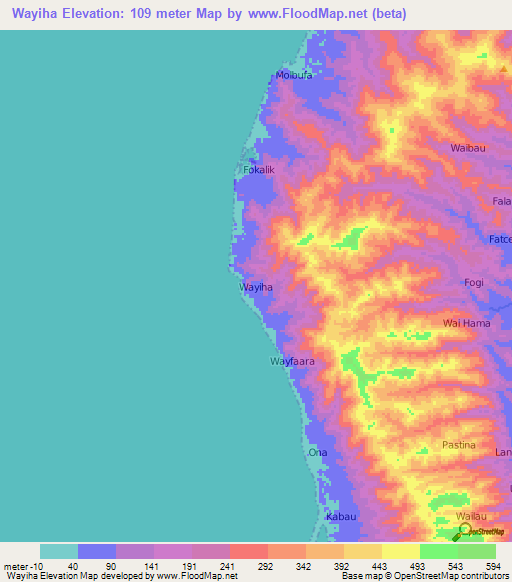 Wayiha,Indonesia Elevation Map