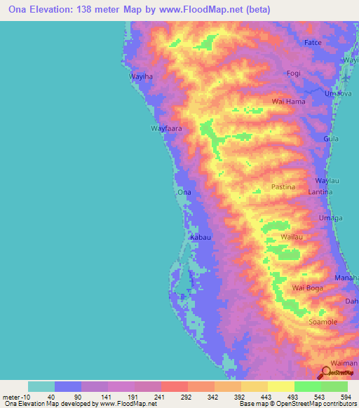 Ona,Indonesia Elevation Map