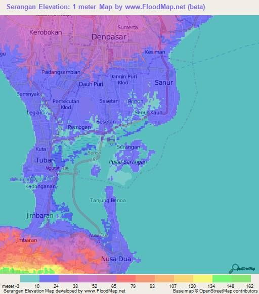 Serangan,Indonesia Elevation Map