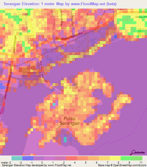 Serangan,Indonesia Elevation Map