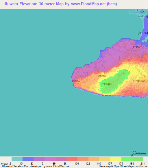 Uluwatu,Indonesia Elevation Map