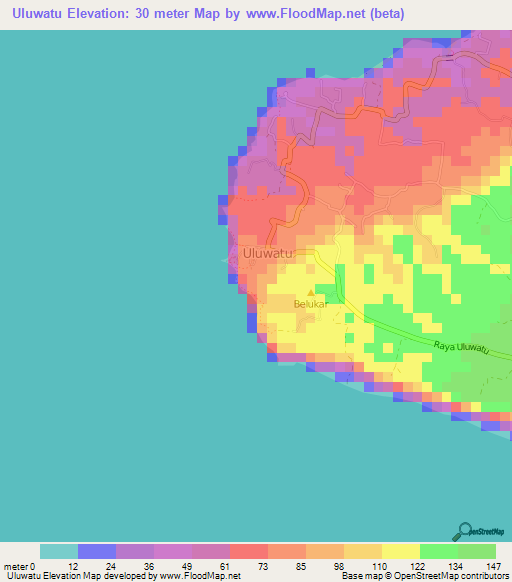 Uluwatu,Indonesia Elevation Map