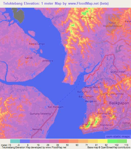 Teluktebang,Indonesia Elevation Map