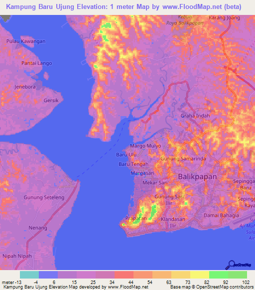 Kampung Baru Ujung,Indonesia Elevation Map