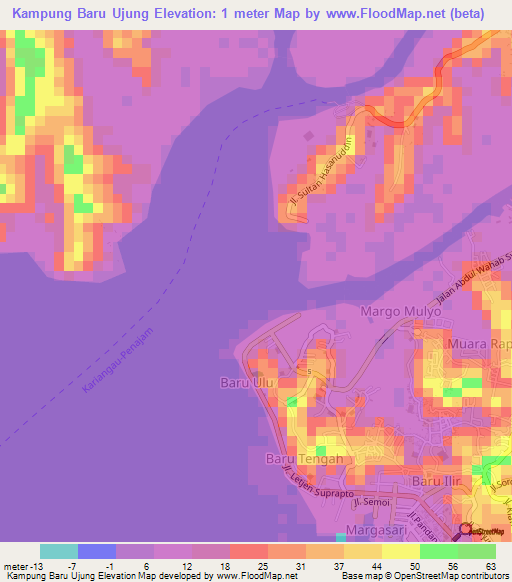 Kampung Baru Ujung,Indonesia Elevation Map