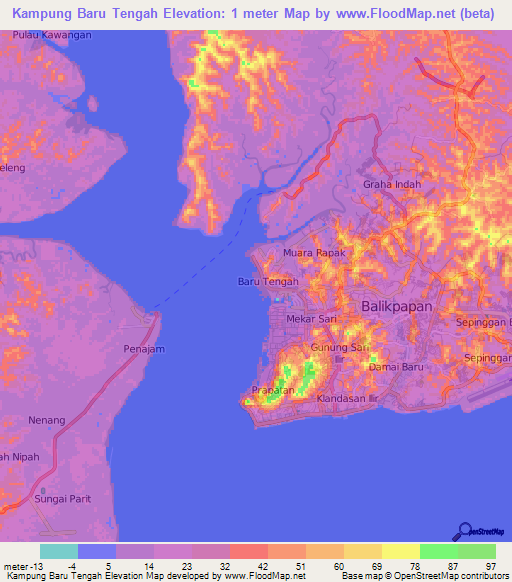 Kampung Baru Tengah,Indonesia Elevation Map