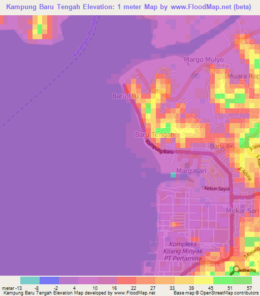 Kampung Baru Tengah,Indonesia Elevation Map