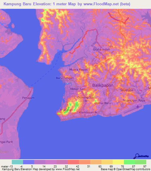 Kampung Baru,Indonesia Elevation Map