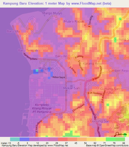 Kampung Baru,Indonesia Elevation Map