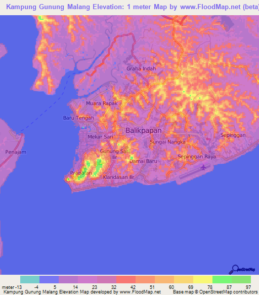 Kampung Gunung Malang,Indonesia Elevation Map