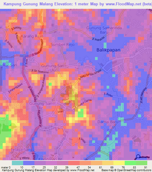 Kampung Gunung Malang,Indonesia Elevation Map