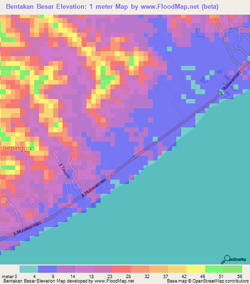 Bentakan Besar,Indonesia Elevation Map