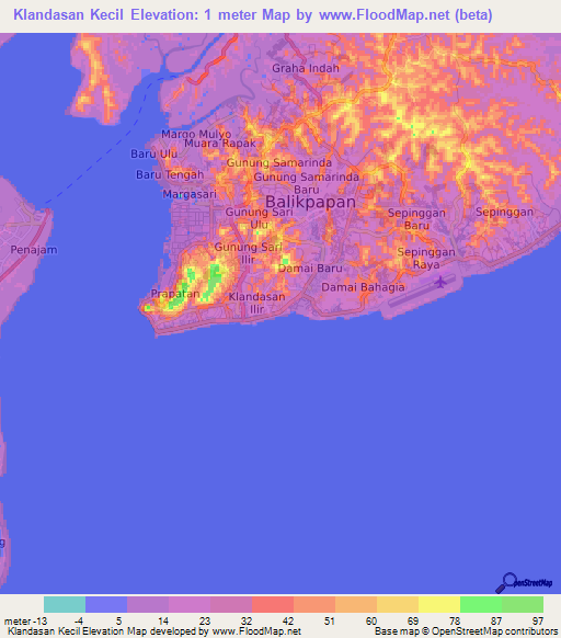 Klandasan Kecil,Indonesia Elevation Map