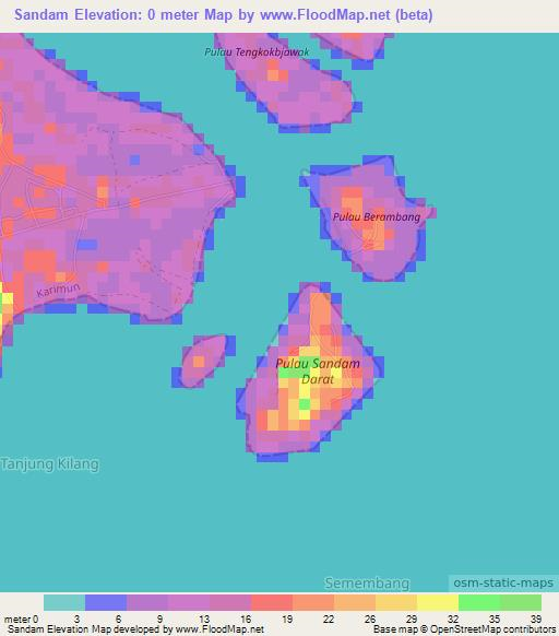 Sandam,Indonesia Elevation Map