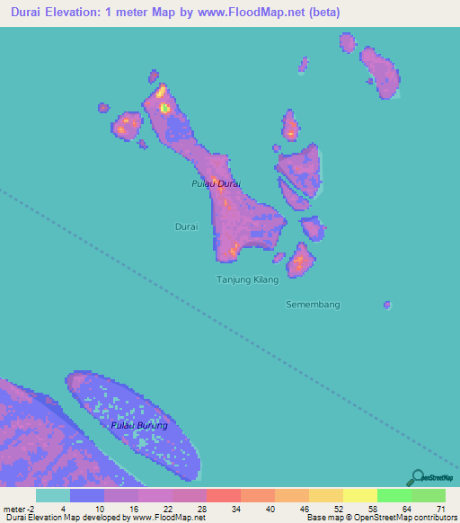 Durai,Indonesia Elevation Map