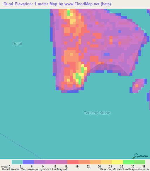 Durai,Indonesia Elevation Map