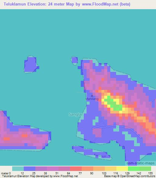 Teluklamun,Indonesia Elevation Map