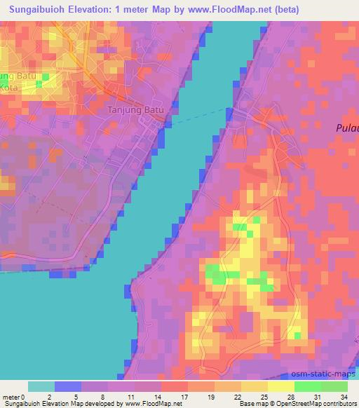 Sungaibuioh,Indonesia Elevation Map