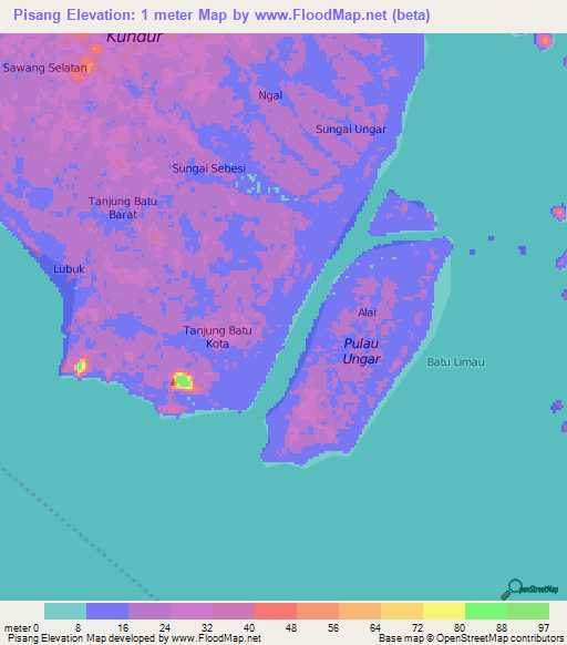 Pisang,Indonesia Elevation Map