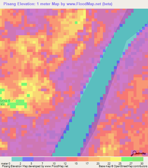 Pisang,Indonesia Elevation Map