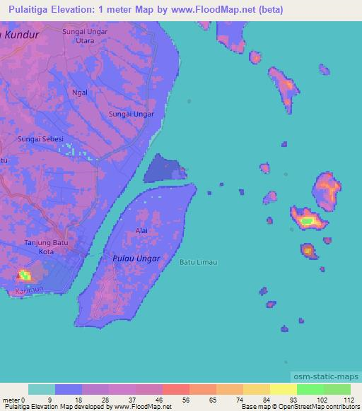 Pulaitiga,Indonesia Elevation Map