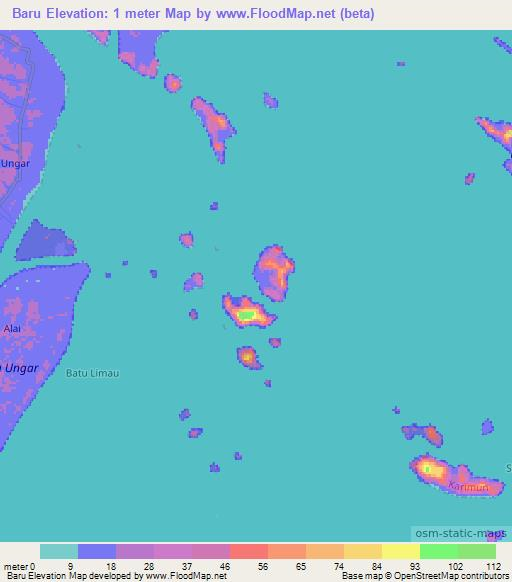 Baru,Indonesia Elevation Map