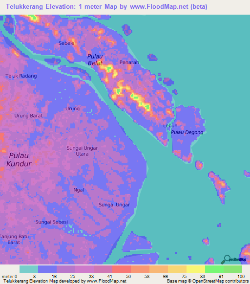 Telukkerang,Indonesia Elevation Map