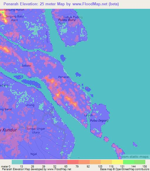 Penarah,Indonesia Elevation Map