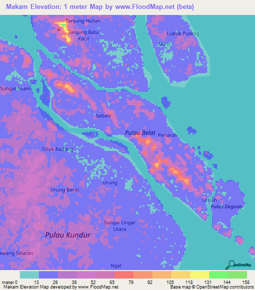 Makam,Indonesia Elevation Map