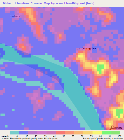 Makam,Indonesia Elevation Map