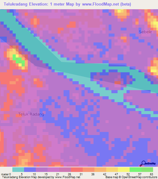 Telukradang,Indonesia Elevation Map