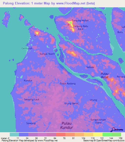 Palong,Indonesia Elevation Map