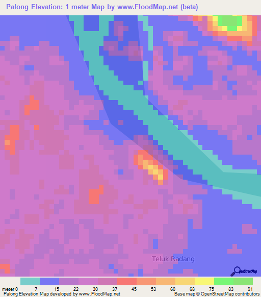 Palong,Indonesia Elevation Map