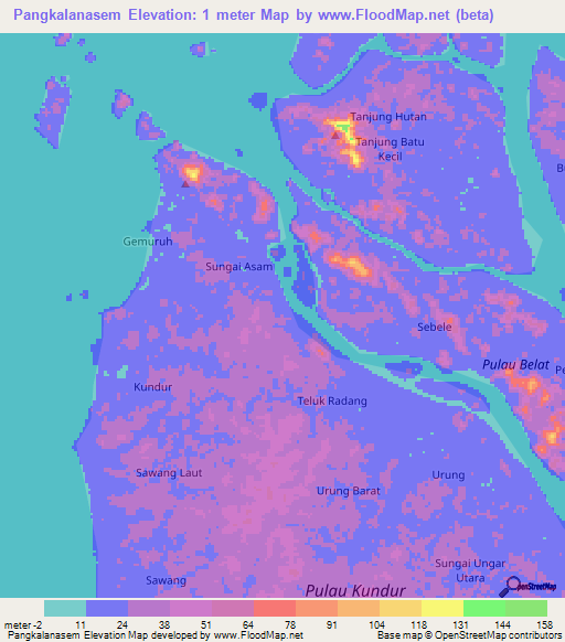 Pangkalanasem,Indonesia Elevation Map