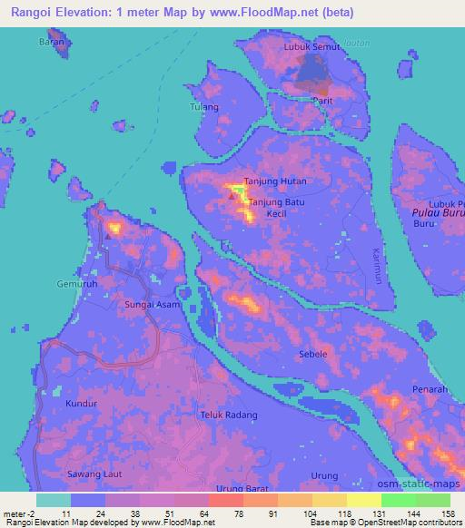 Rangoi,Indonesia Elevation Map