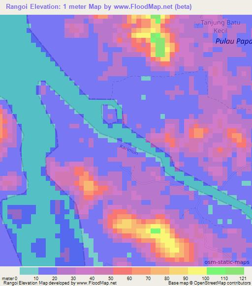 Rangoi,Indonesia Elevation Map