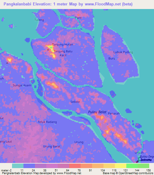 Pangkalanbabi,Indonesia Elevation Map