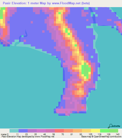 Pasir,Indonesia Elevation Map