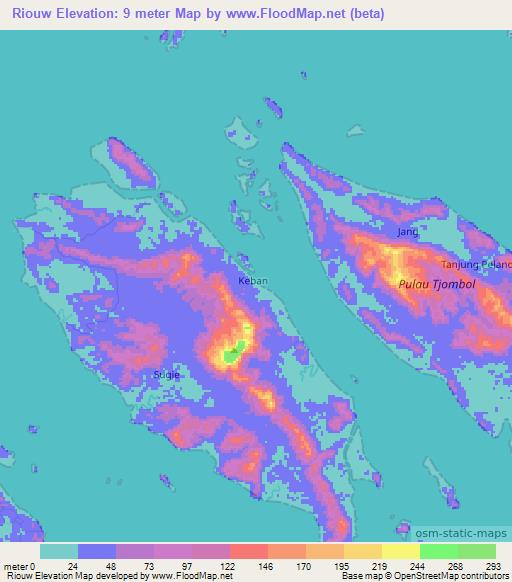 Riouw,Indonesia Elevation Map