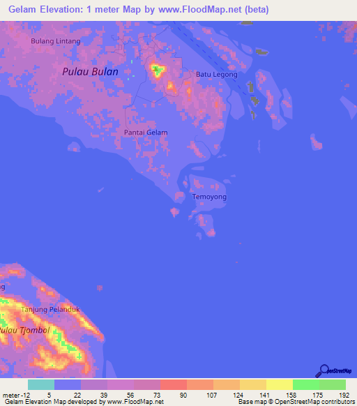 Gelam,Indonesia Elevation Map