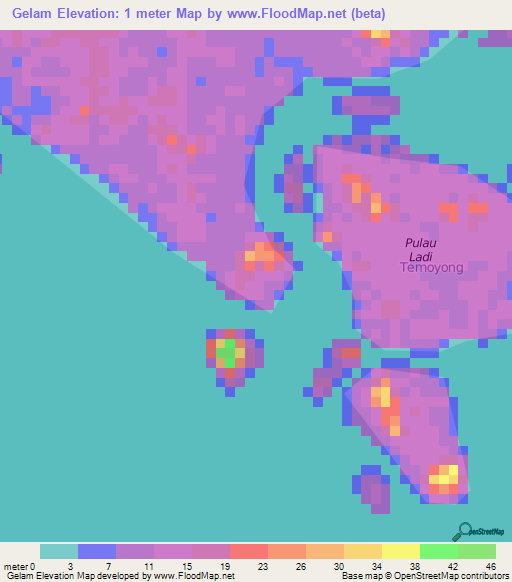 Gelam,Indonesia Elevation Map