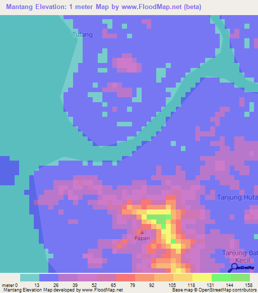 Mantang,Indonesia Elevation Map